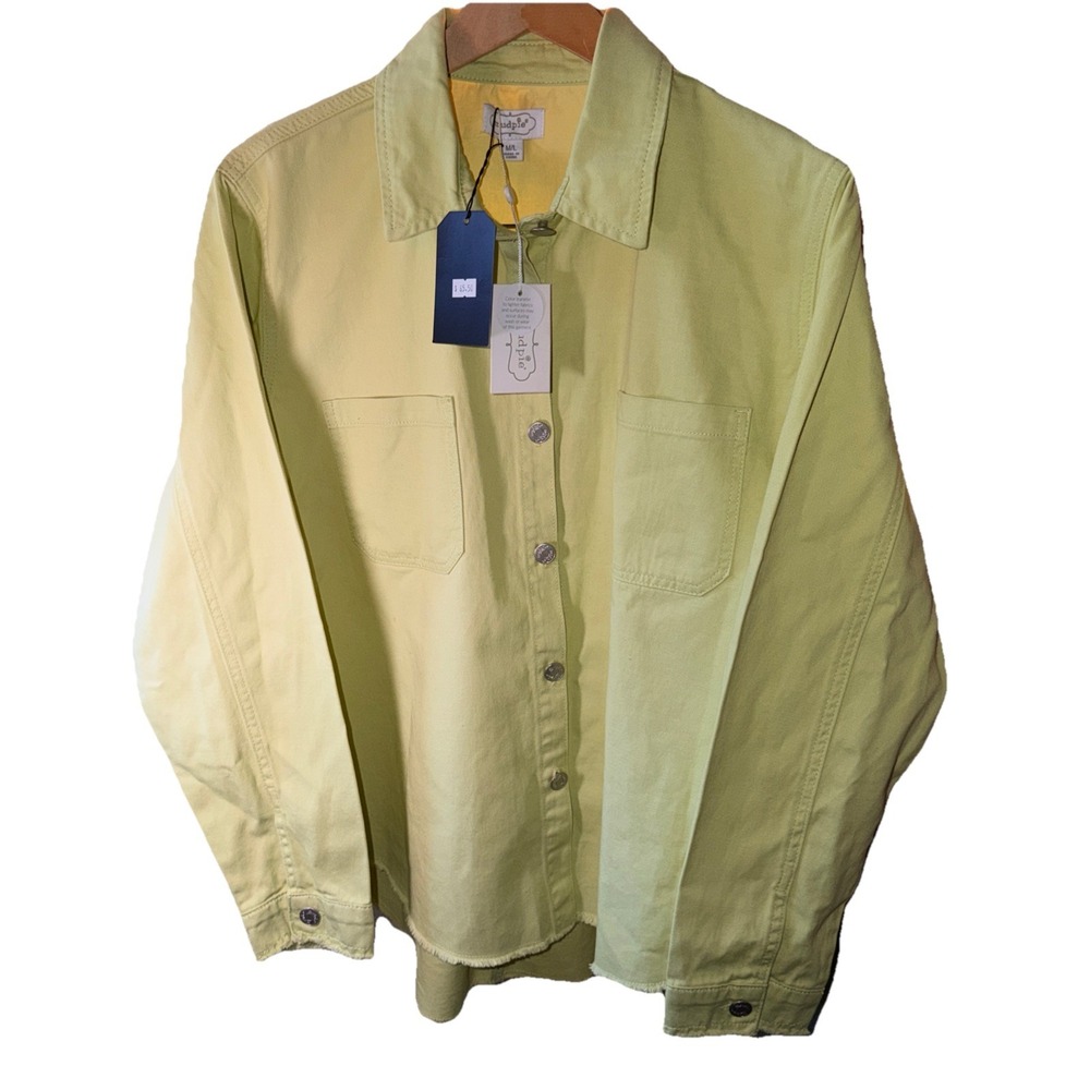 NWT Mud Pie Women's Denim Shacket Shirt Jacket Size M/L Relaxed Fit Chartreuse